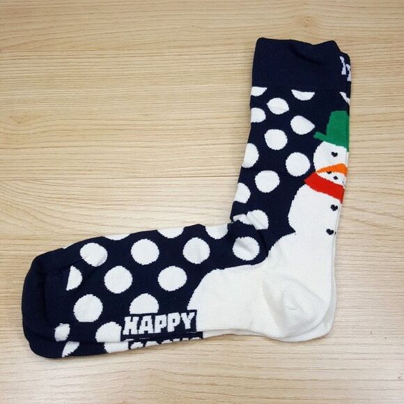 HAPPY SOCKS Crew Dress Socks Black Big Dot Snowman - Picture 1 of 3